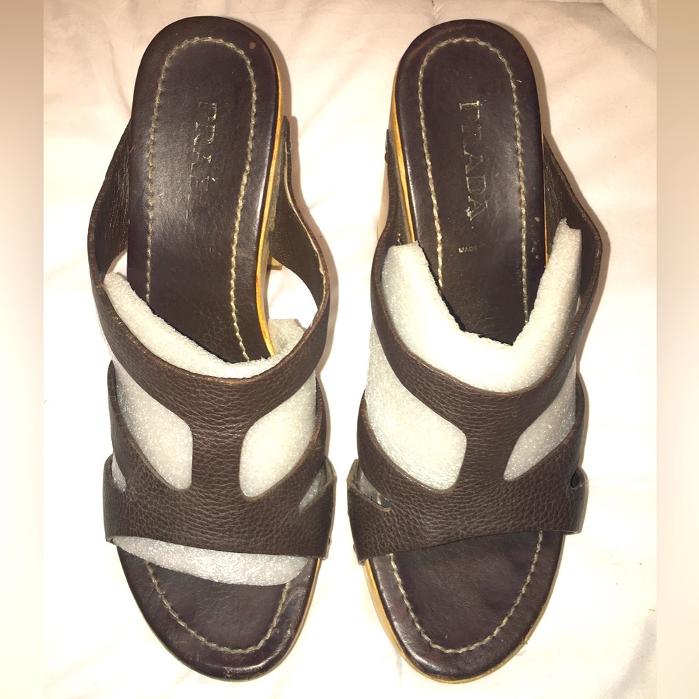 PRADA Leather Slides. Pre-owned SZ: 39 = US 8.5